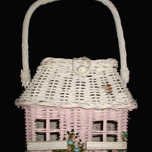 1 of a Kind Authentic Vintage 1960's  Handpainted-Wicker Garden-Cottage Handbag